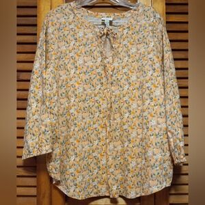 St John's Bay Peach Floral Long Sleeve Women's Blouse Size L